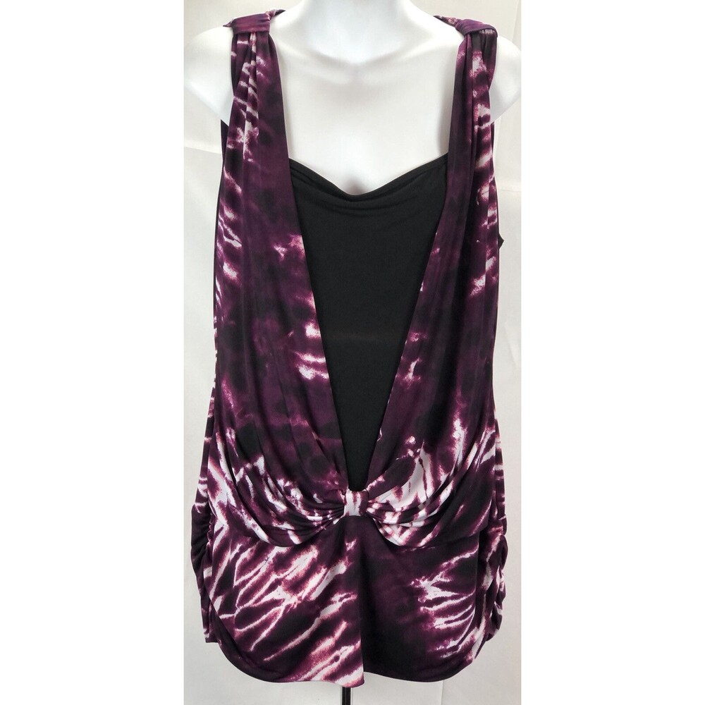NWOT Bisou Bisou Sleeveless combo Tank top XL Purple Tie Dye Ruched Drape Front